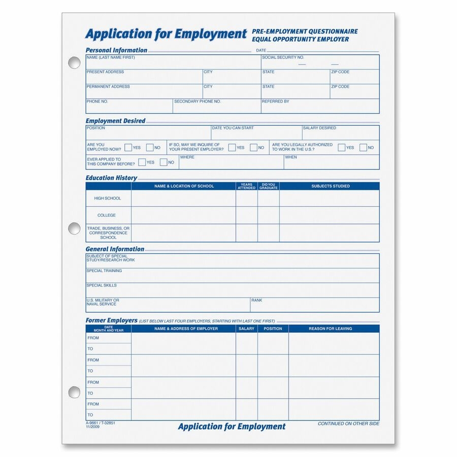 TOPS Employment Application Forms GLT Total Office