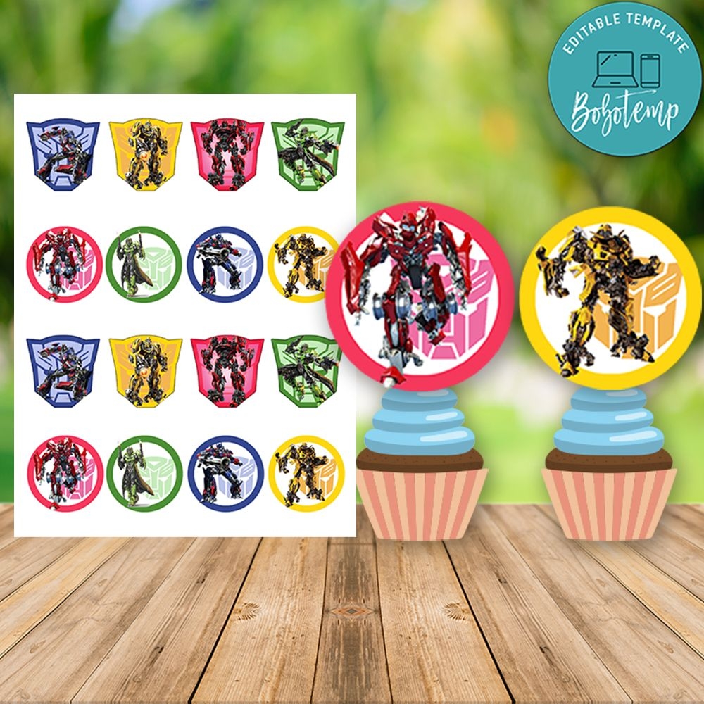 Transformer Birthday Cupcake Topper Digital File Printable Bobotemp