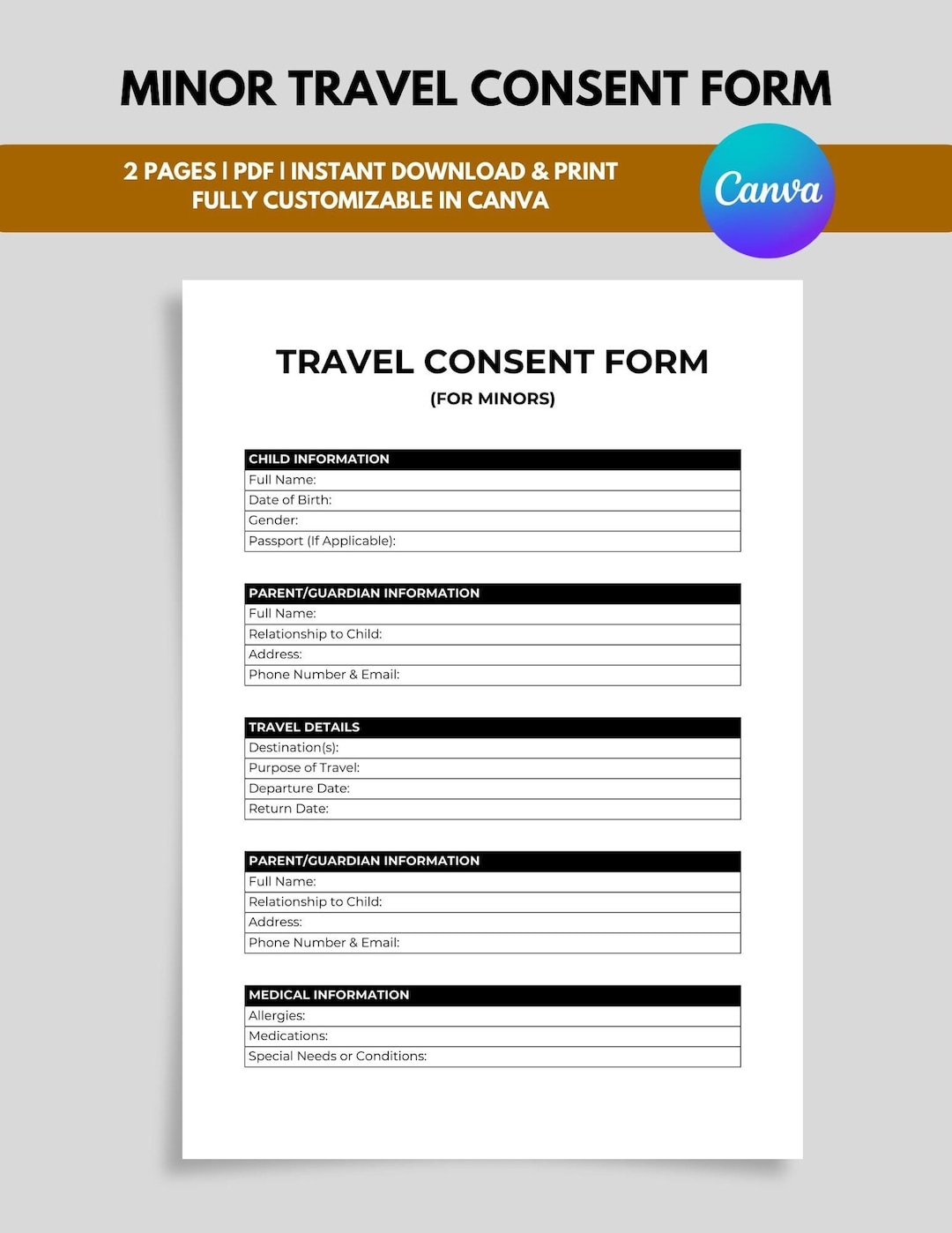 Printable Minor Travel Consent Form