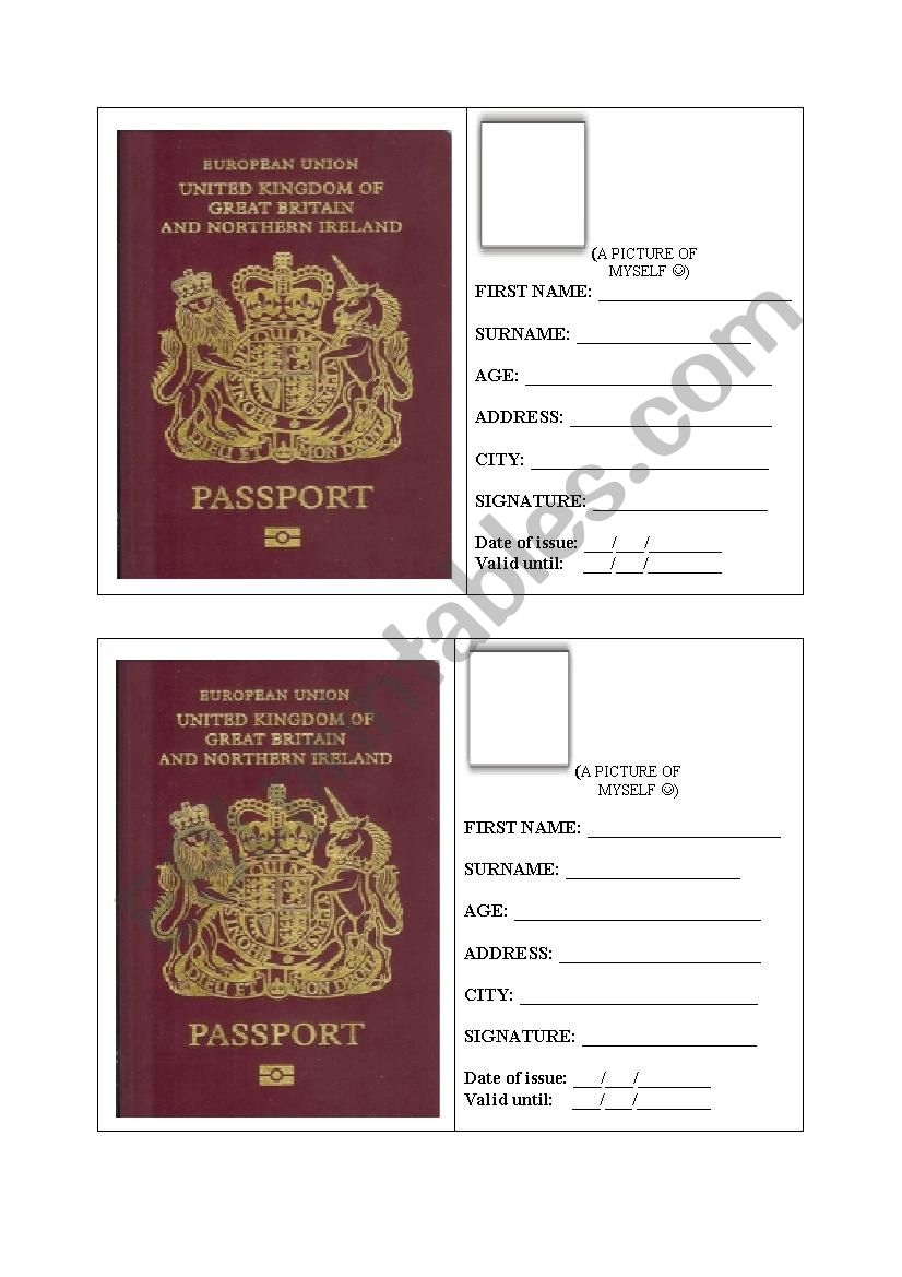 UK PASSPORT Application Form ESL Worksheet By Angel07