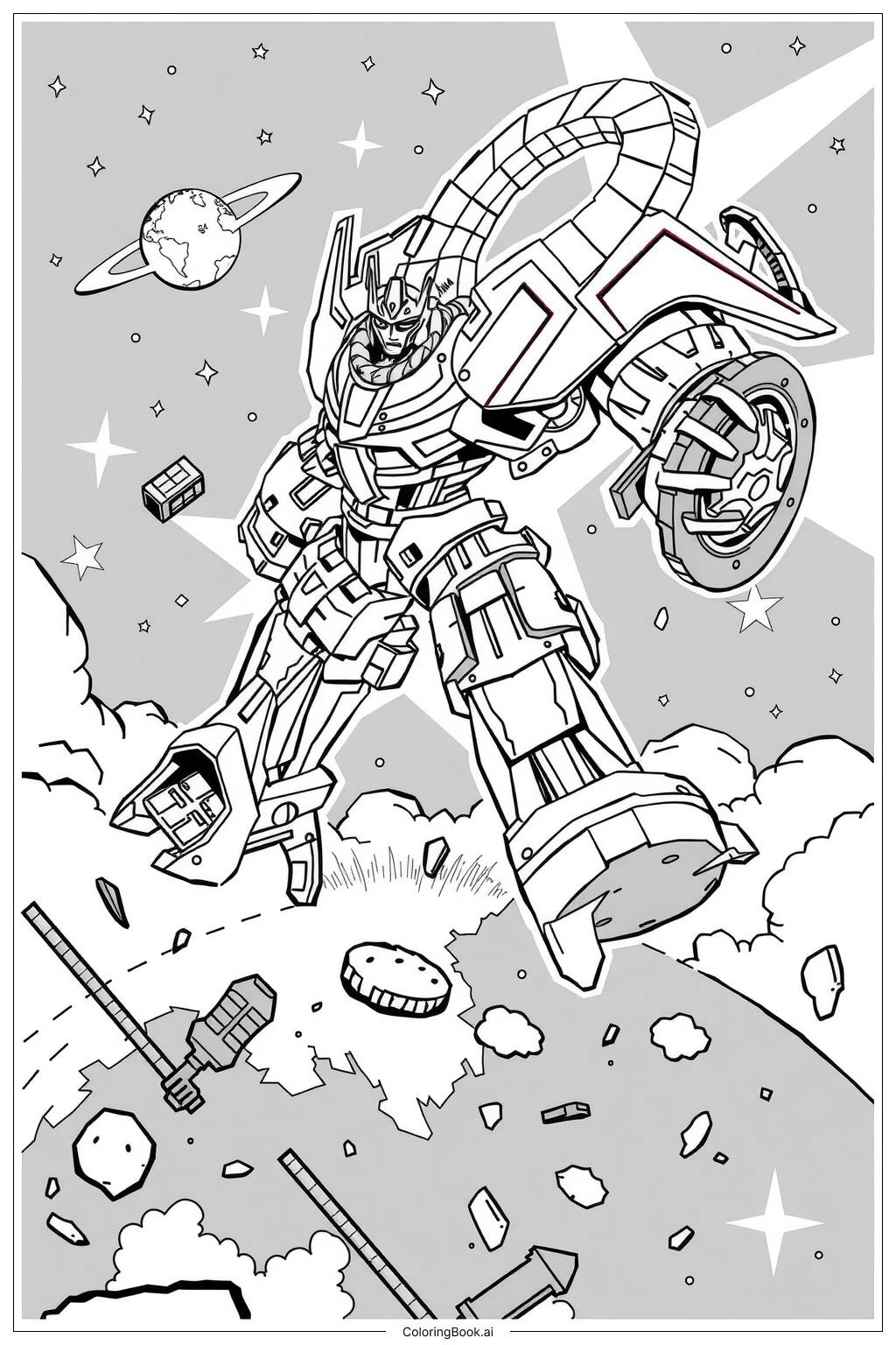 Unicron Transformers Hovering Above Earth 2 Coloring Page Free PDF PNG Printable 