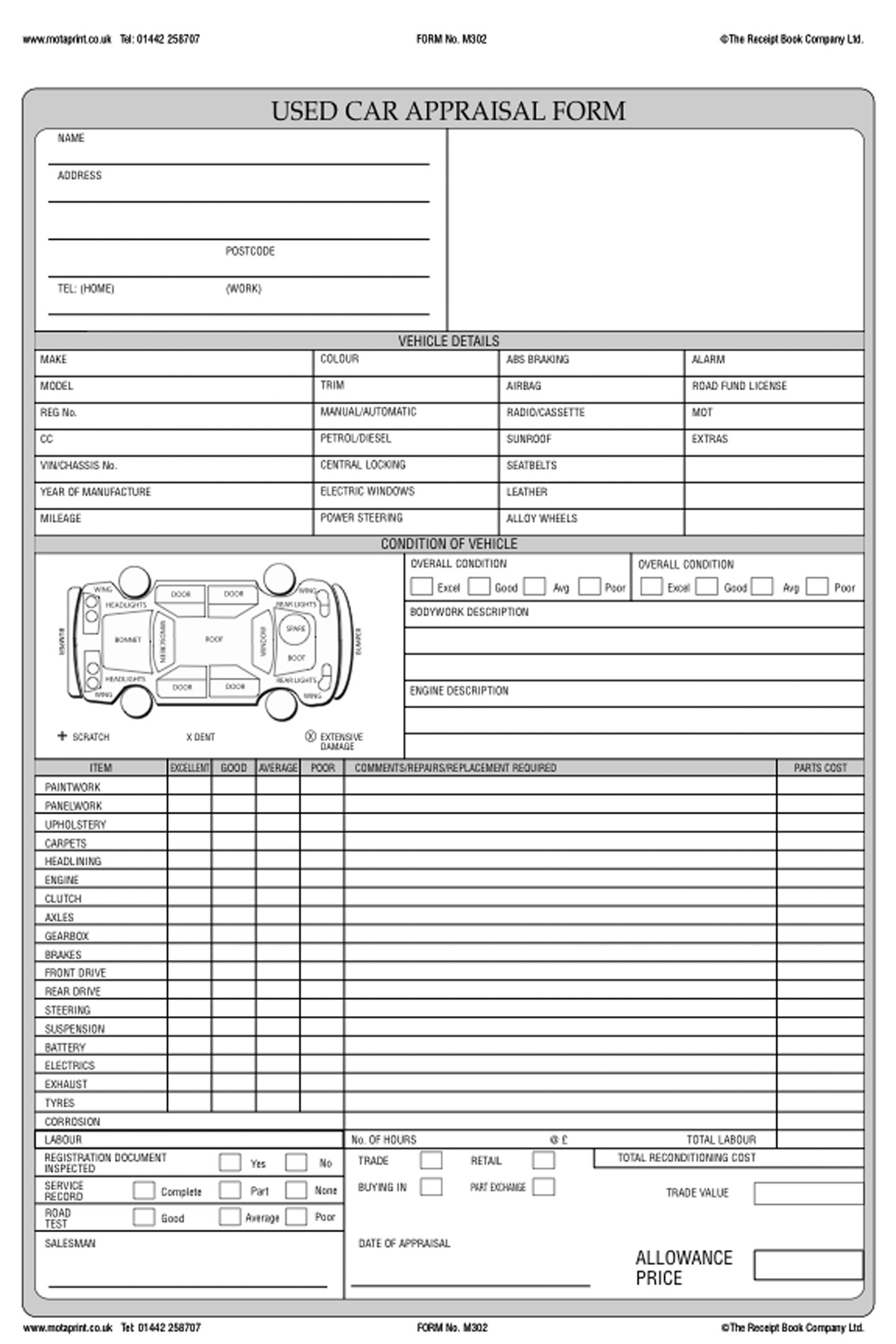 Free Printable Vehicle Appraisal Form