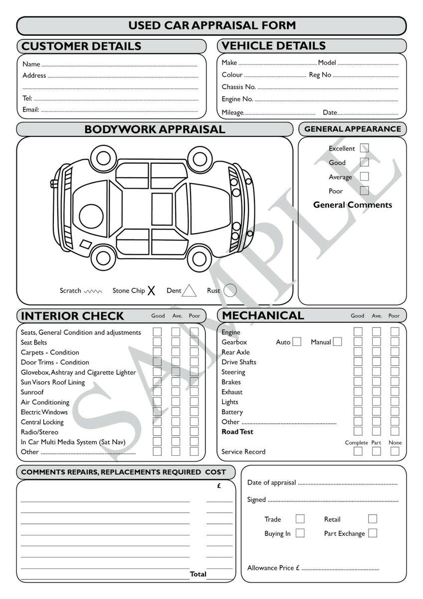 Used Car Appraisal Form Report Form Pad A4 2 Part Carbonless 50 Sets Per Pad EBay