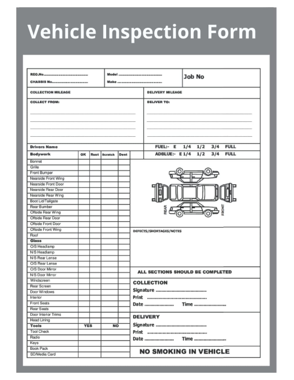 Vehicle Inspection Worksheets 100 Sheets 8 5 X 11 Inchs Detailed Driver s Vehicle Inspection Report Repair Estimating Sheets Vehicle Inspection Book Vehicle s Daily Inspection Checklist Inspection Ltd Vehicle Amazon co uk Books