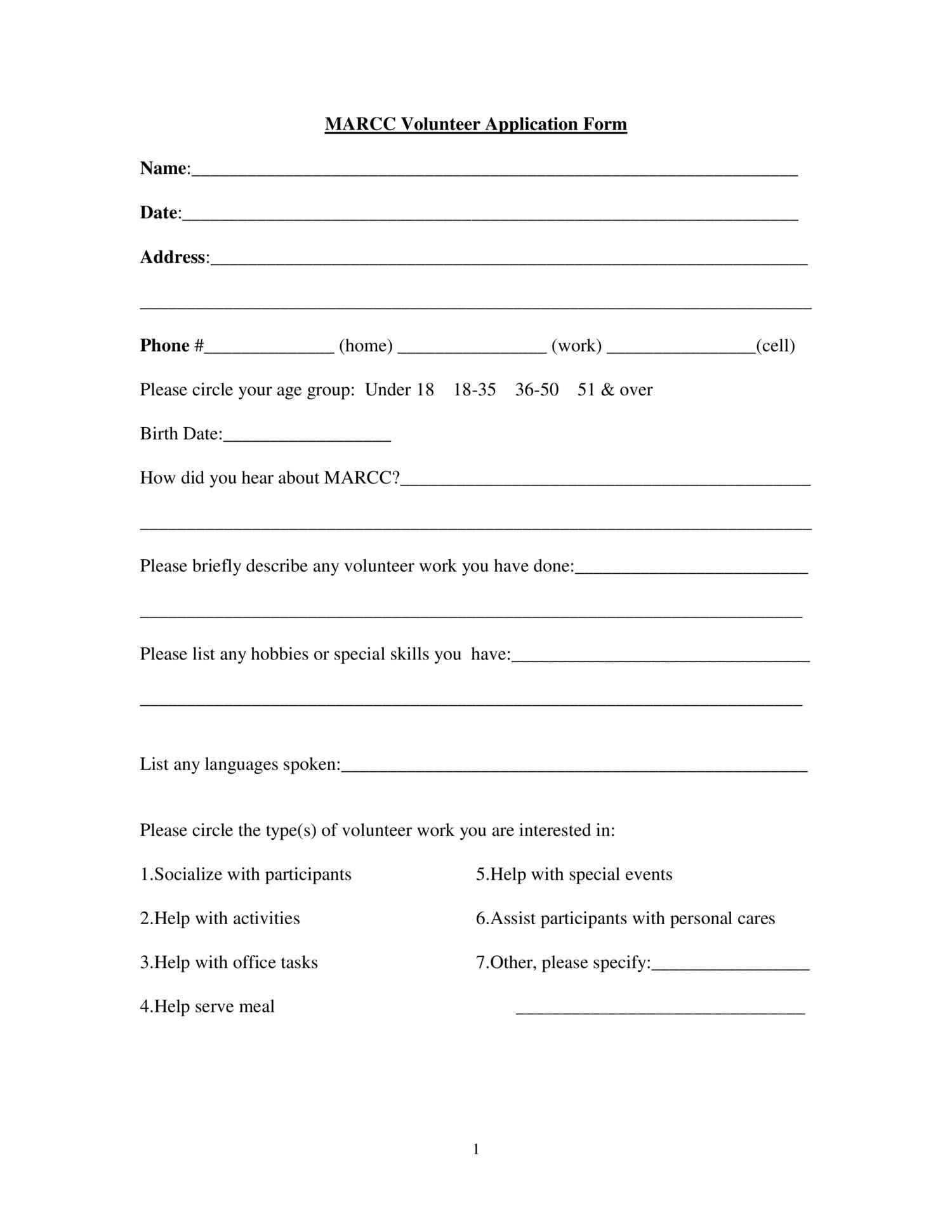 Volunteer Application Form pdf DocDroid