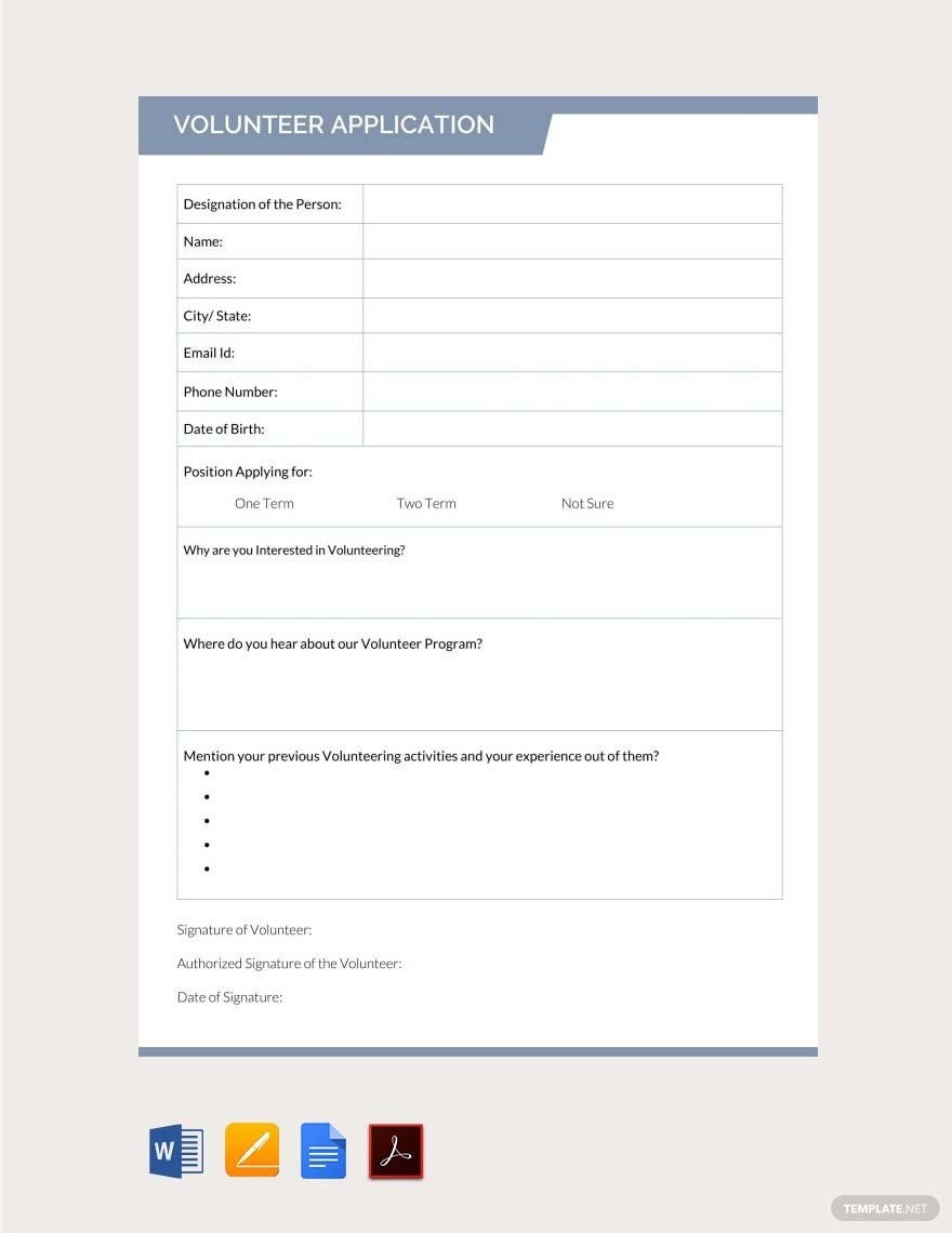 Printable Volunteer Form Pdf