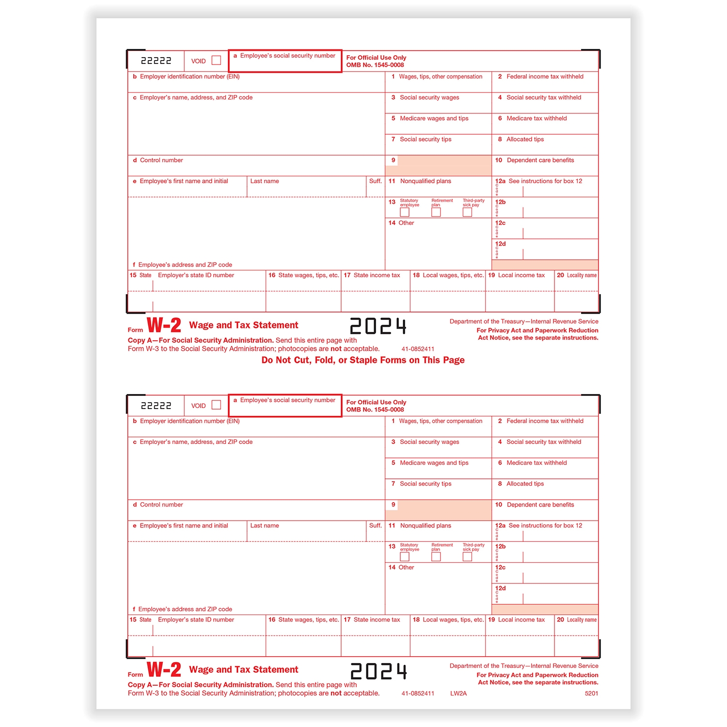 Printable W-2 Forms