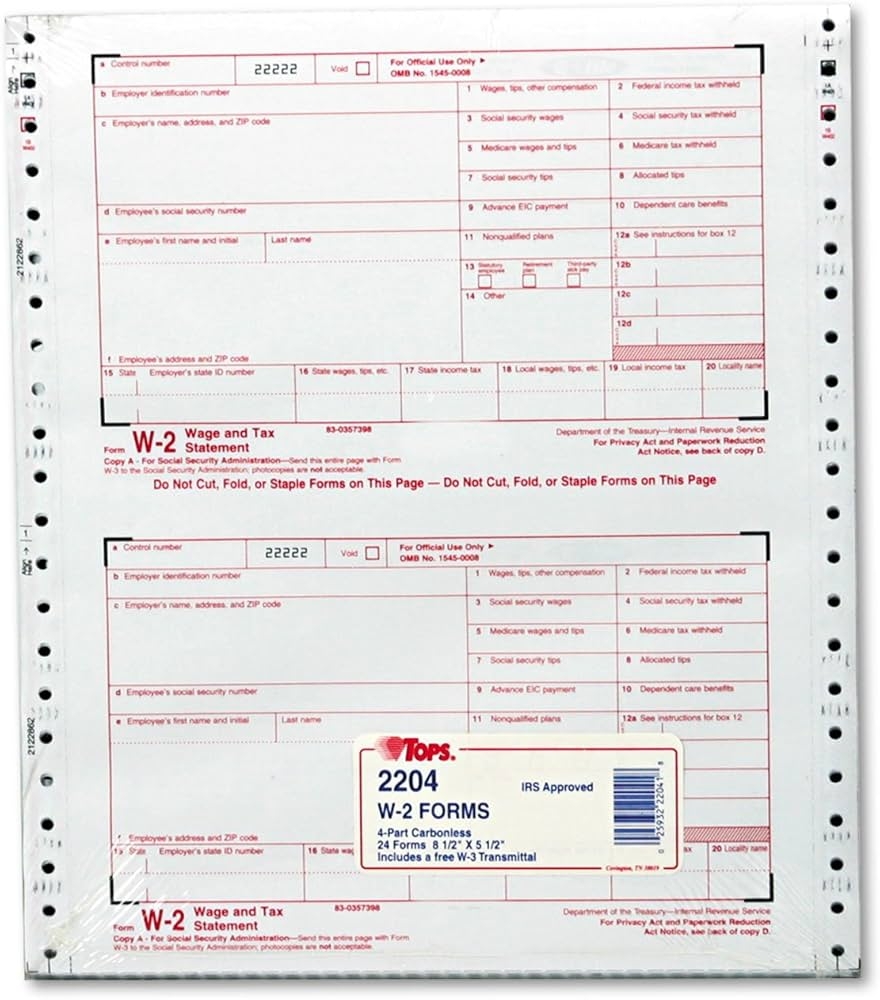 W 2 Tax Form 4 Part Carbonless 24 Forms Amazon de Stationery Office Supplies