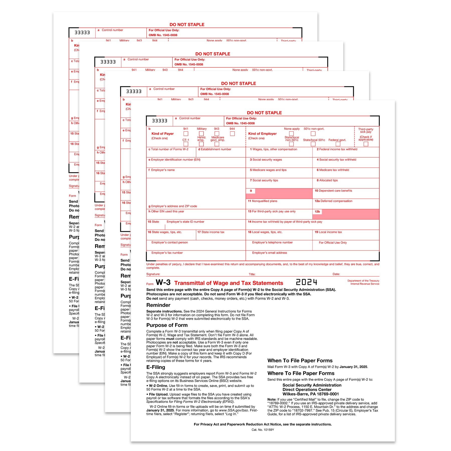 W3 Forms 2020 10 Form W 3 Summary Laser Forms For Transmittal Of Wage And Tax Statements Compatible With QuickBooks And Accounting Software 10 Pack Amazon sg Office Products