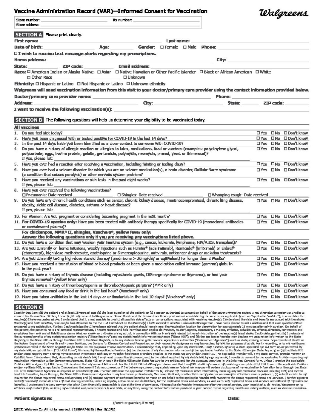 Walgreens Flu Vaccine Consent Form Dennis Group