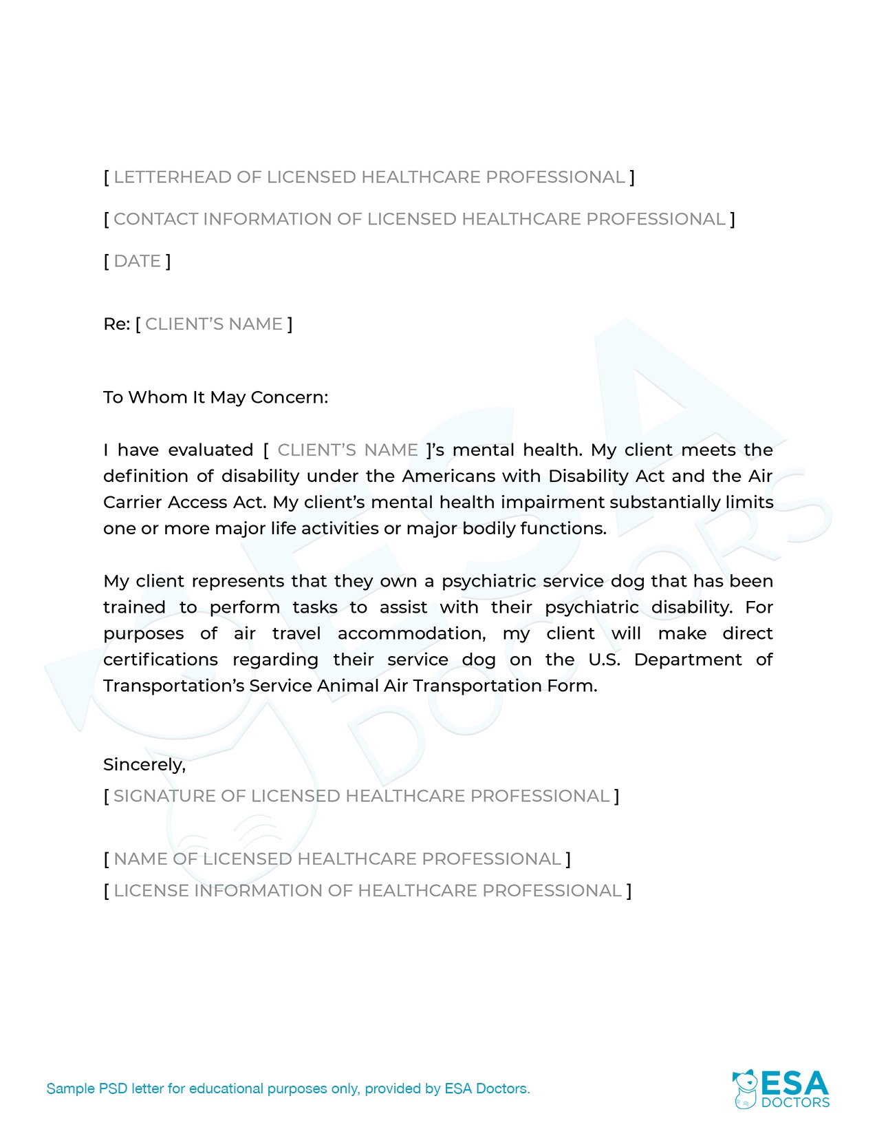Printable Esa Form For Doctor